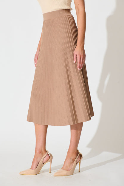Empire Midi Knit Skirt in Mocha