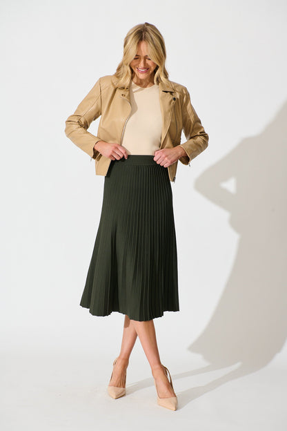 Empire Midi Knit Skirt in Emerald