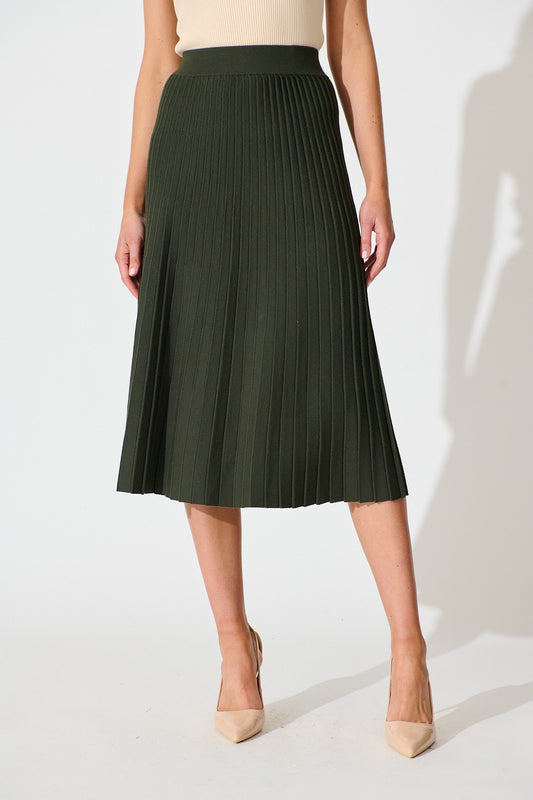 Empire Midi Knit Skirt in Emerald