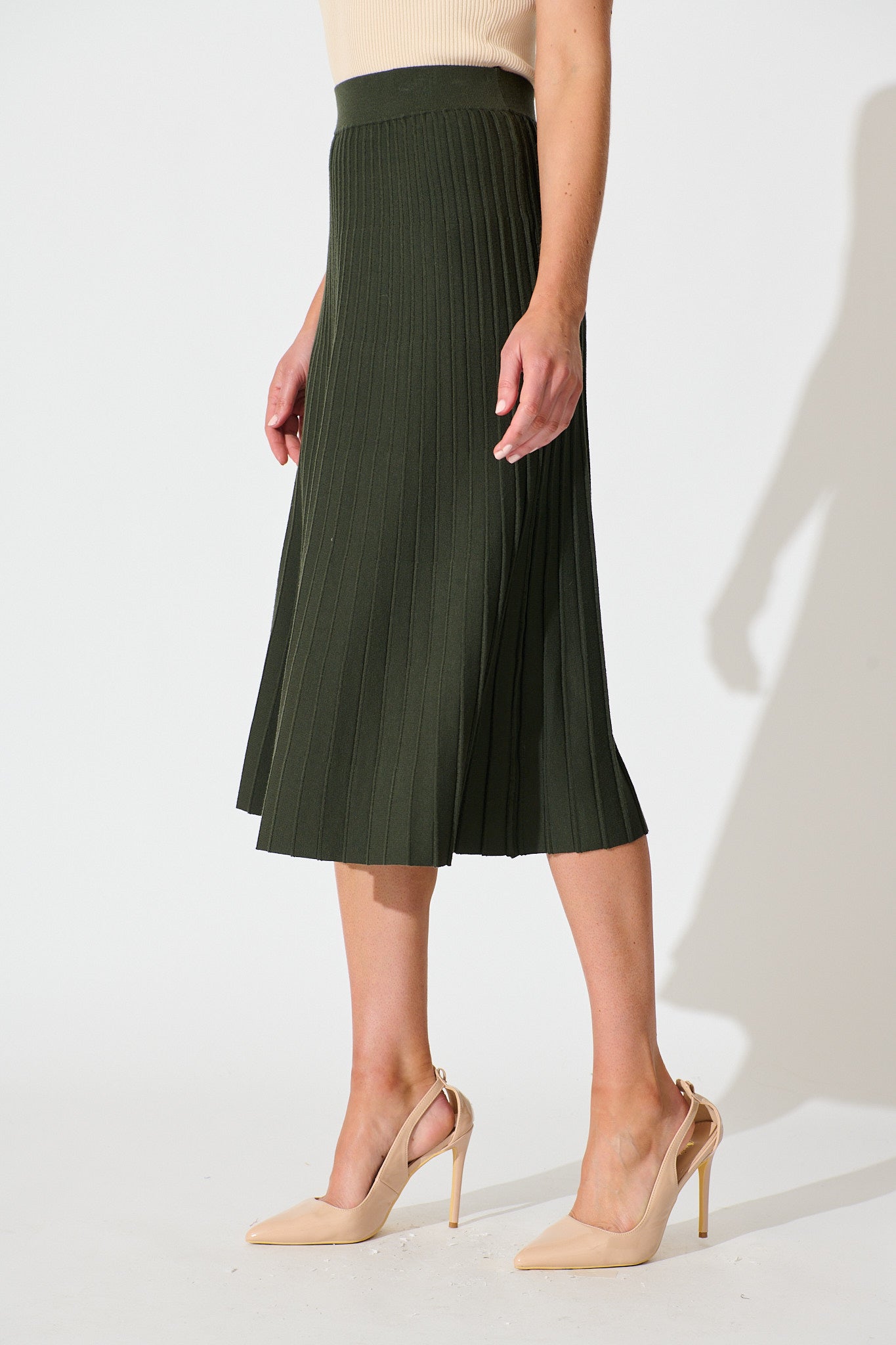 Empire Midi Knit Skirt in Emerald