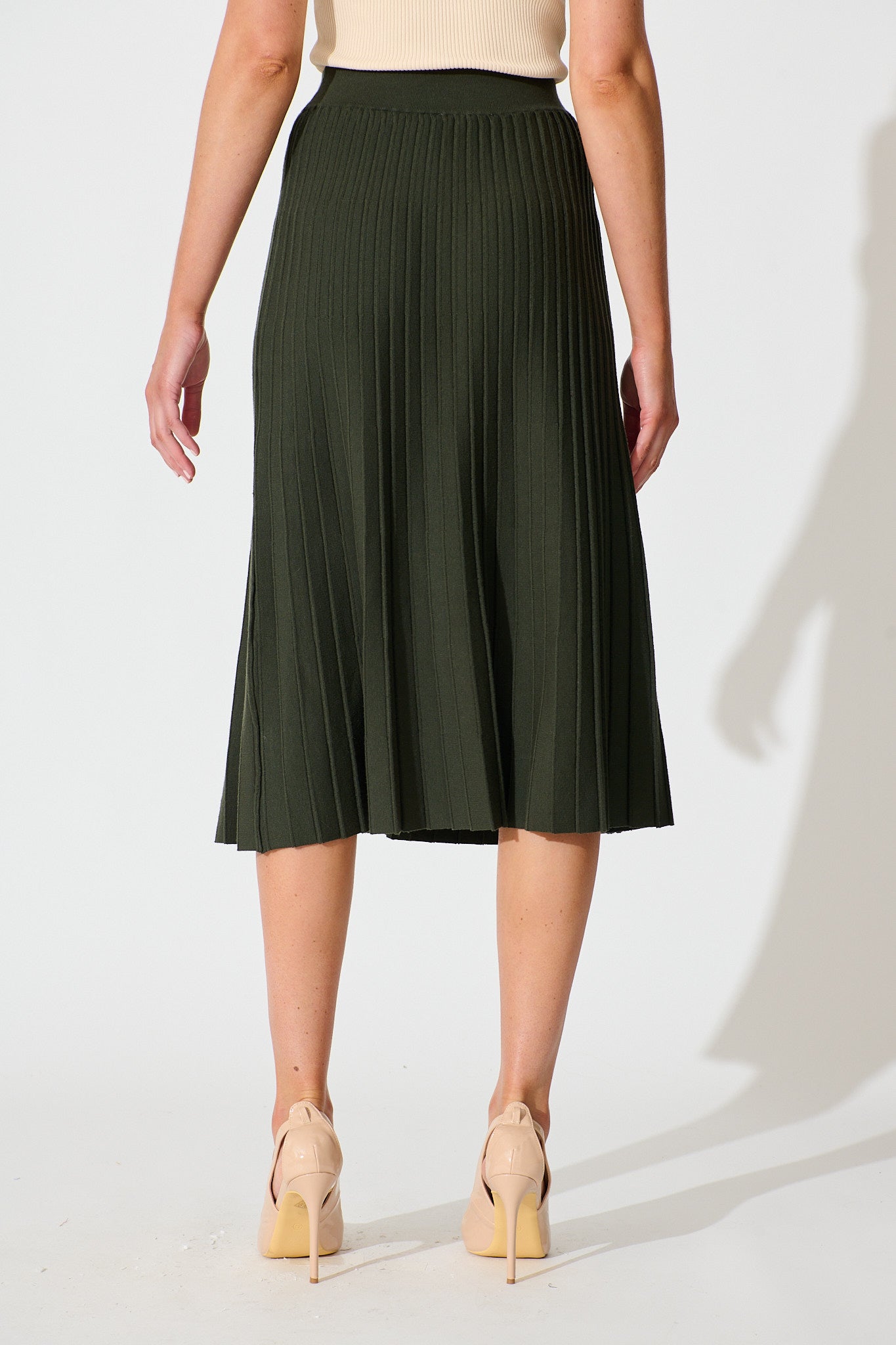 Empire Midi Knit Skirt in Emerald