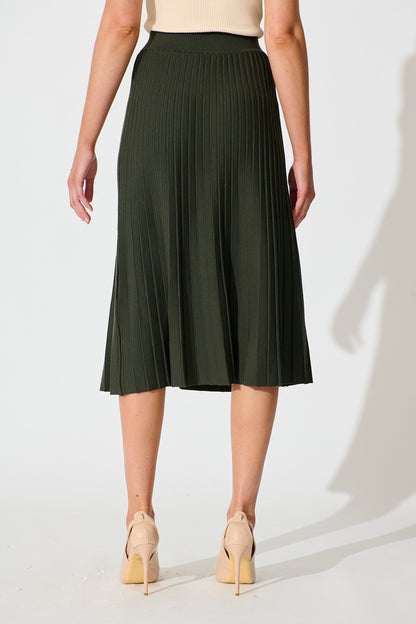 Empire Midi Knit Skirt in Emerald