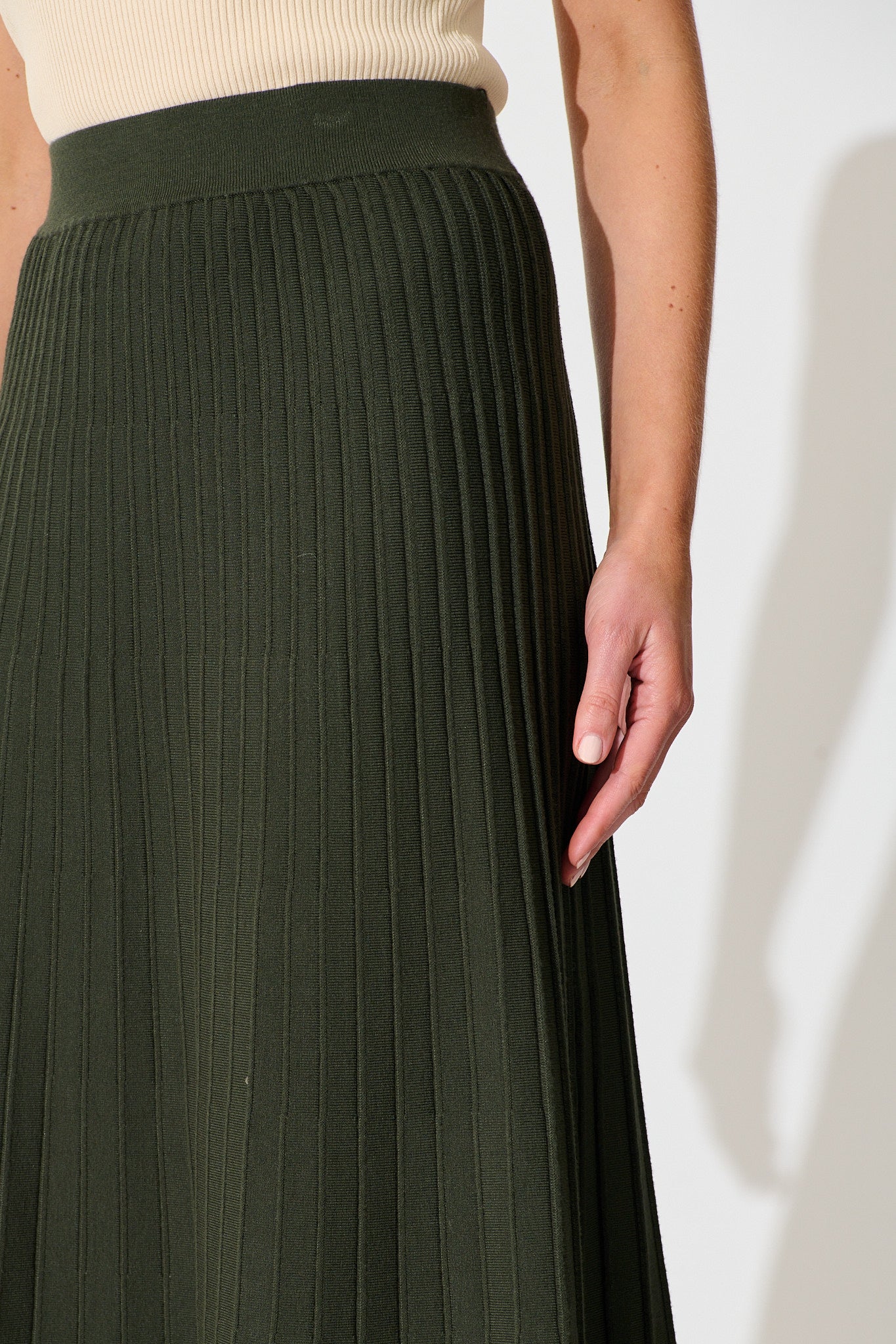 Empire Midi Knit Skirt in Emerald