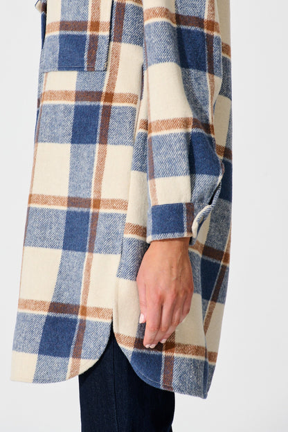 Mariana Shacket in Cream with Blue Check Wool Blend