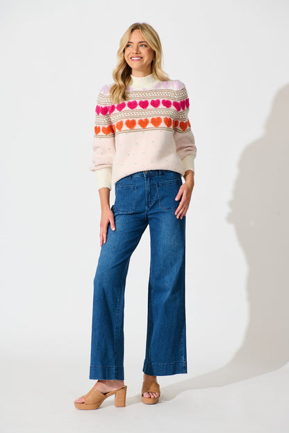 Nikita Heart Jumper in Pastel Multi Wool Blend