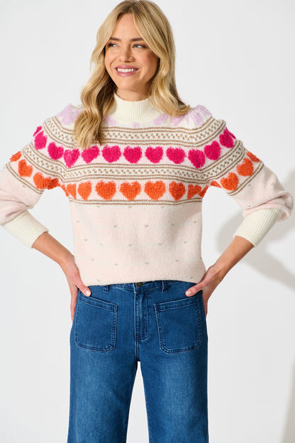 Nikita Heart Jumper in Pastel Multi Wool Blend