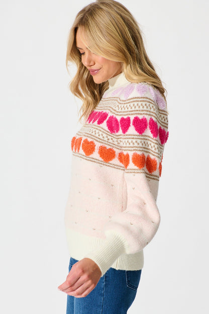 Nikita Heart Jumper in Pastel Multi Wool Blend