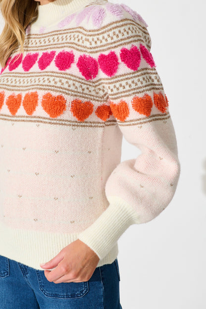 Nikita Heart Jumper in Pastel Multi Wool Blend