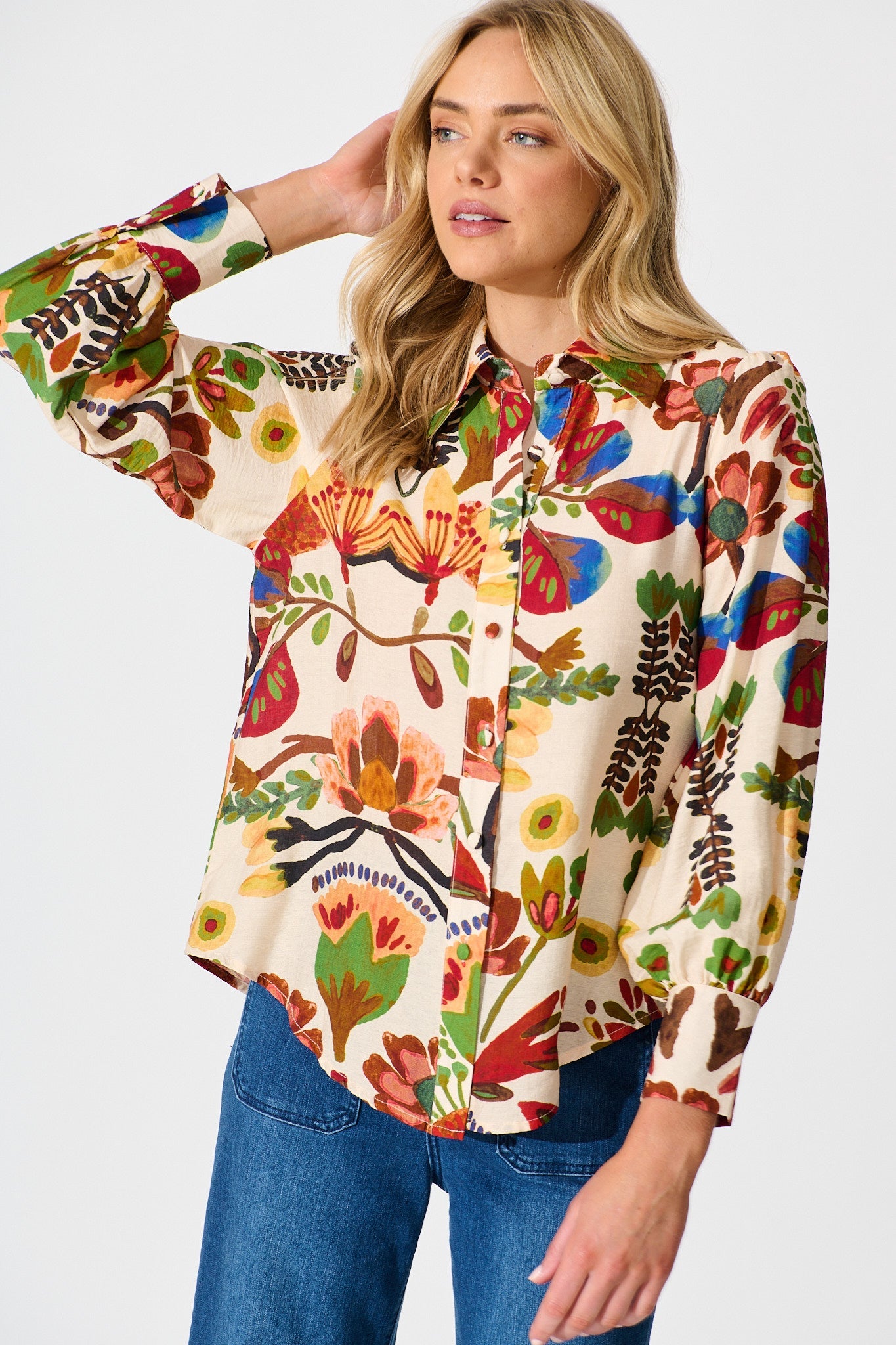 Willow Breeze Shirt in Cream with Multi Floral Print