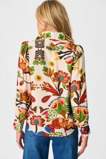 Willow Breeze Shirt in Cream with Multi Floral Print