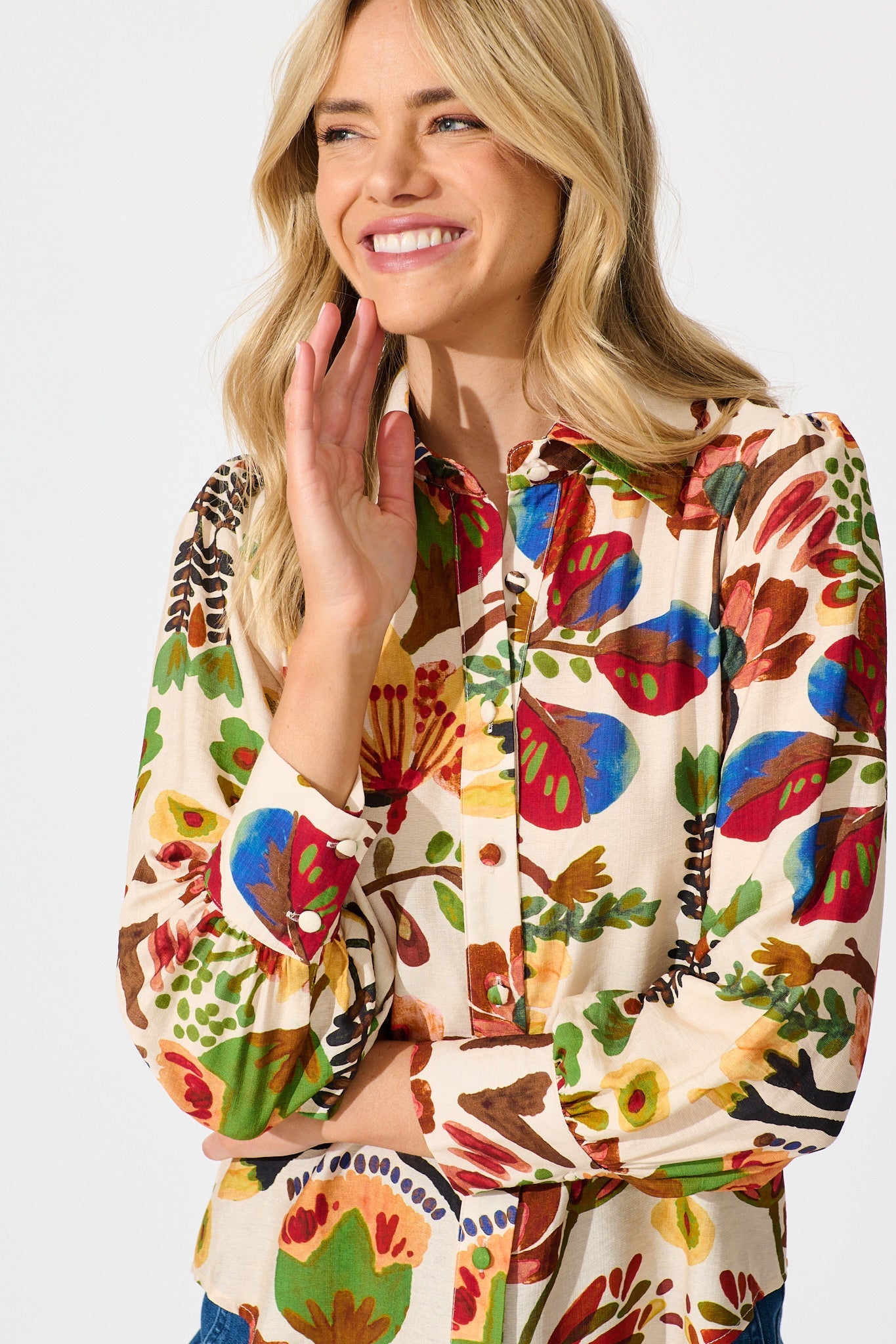 Willow Breeze Shirt in Cream with Multi Floral Print