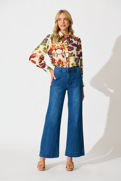 Willow Breeze Shirt in Cream with Multi Floral Print