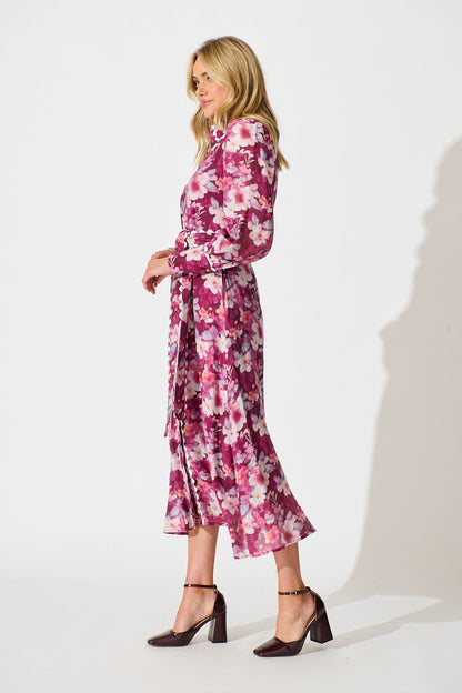 Dreamy Dusk Midi Shirt Dress in Plum Floral
