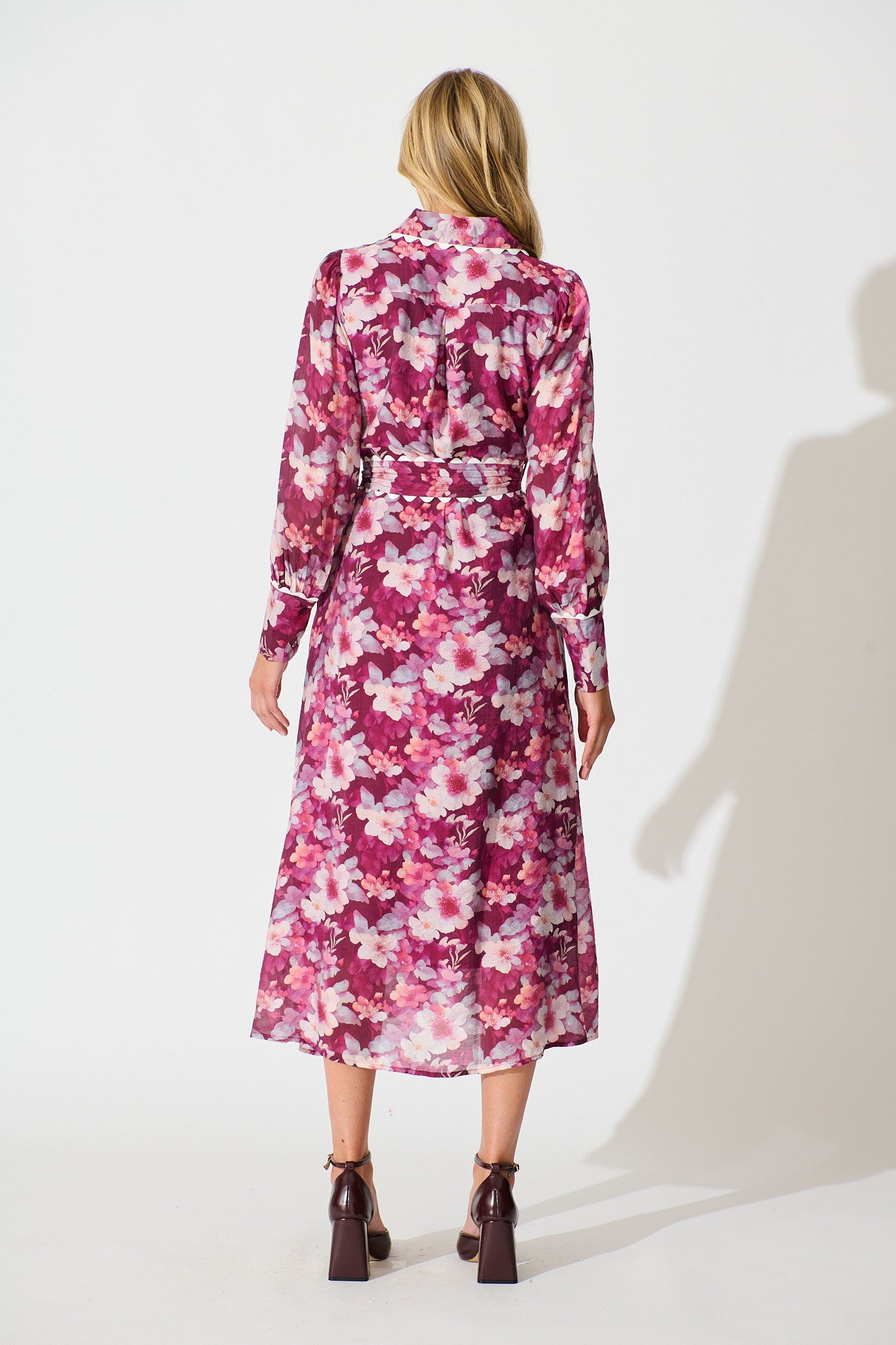 Dreamy Dusk Midi Shirt Dress in Plum Floral