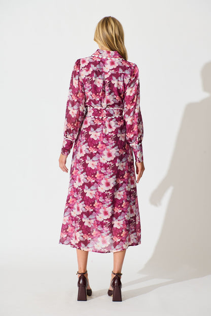 Dreamy Dusk Midi Shirt Dress in Plum Floral