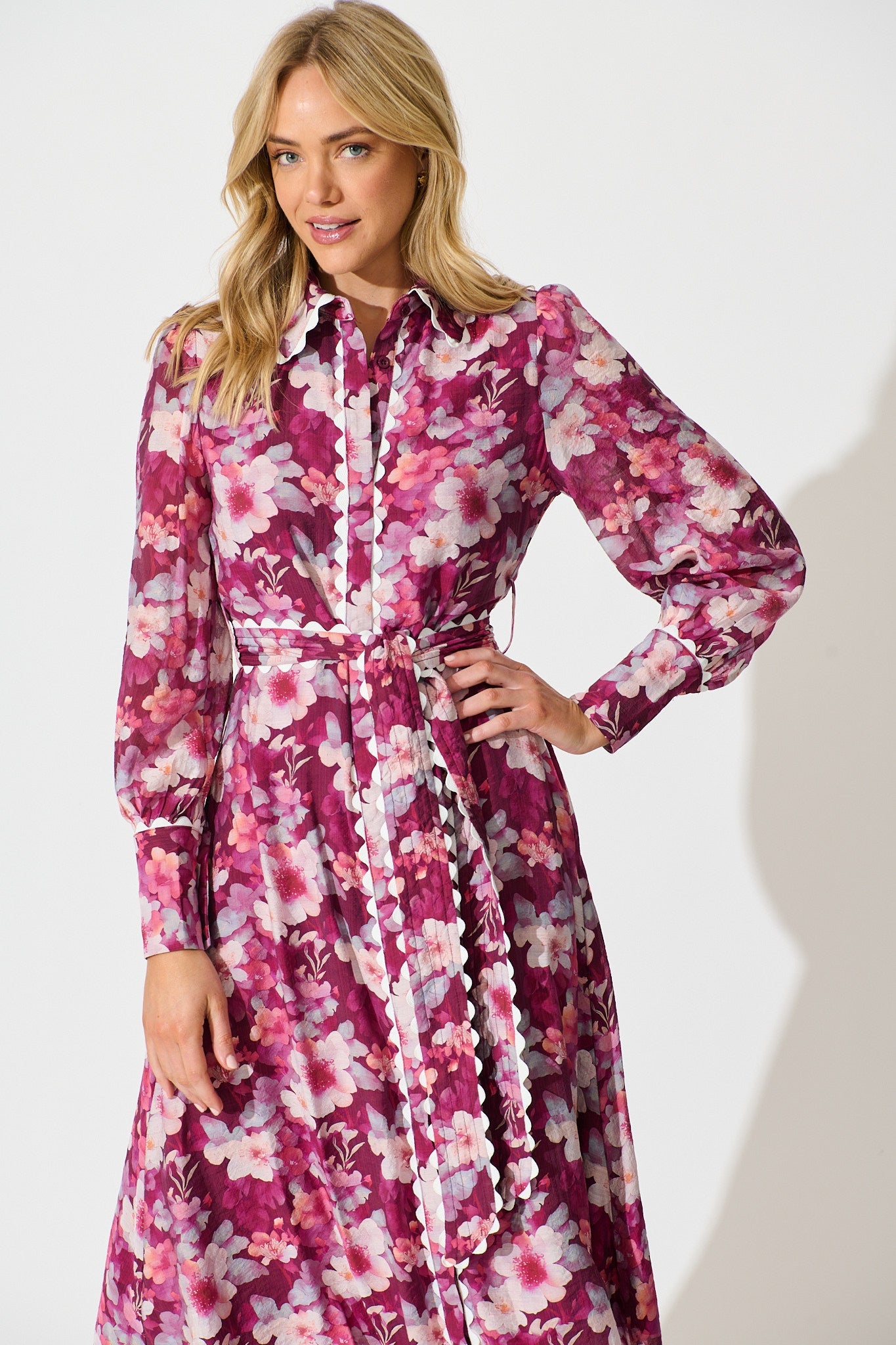 Dreamy Dusk Midi Shirt Dress in Plum Floral