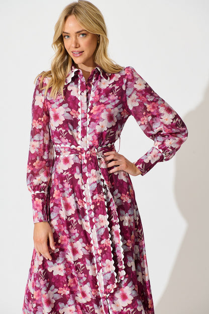 Dreamy Dusk Midi Shirt Dress in Plum Floral