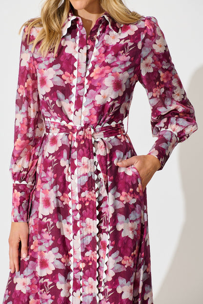 Dreamy Dusk Midi Shirt Dress in Plum Floral