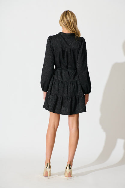 Poetic Charm Dress in Black Burnout Cotton Blend