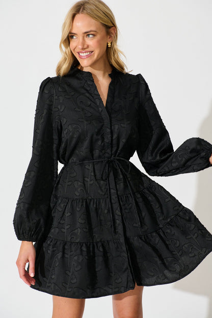 Poetic Charm Dress in Black Burnout Cotton Blend