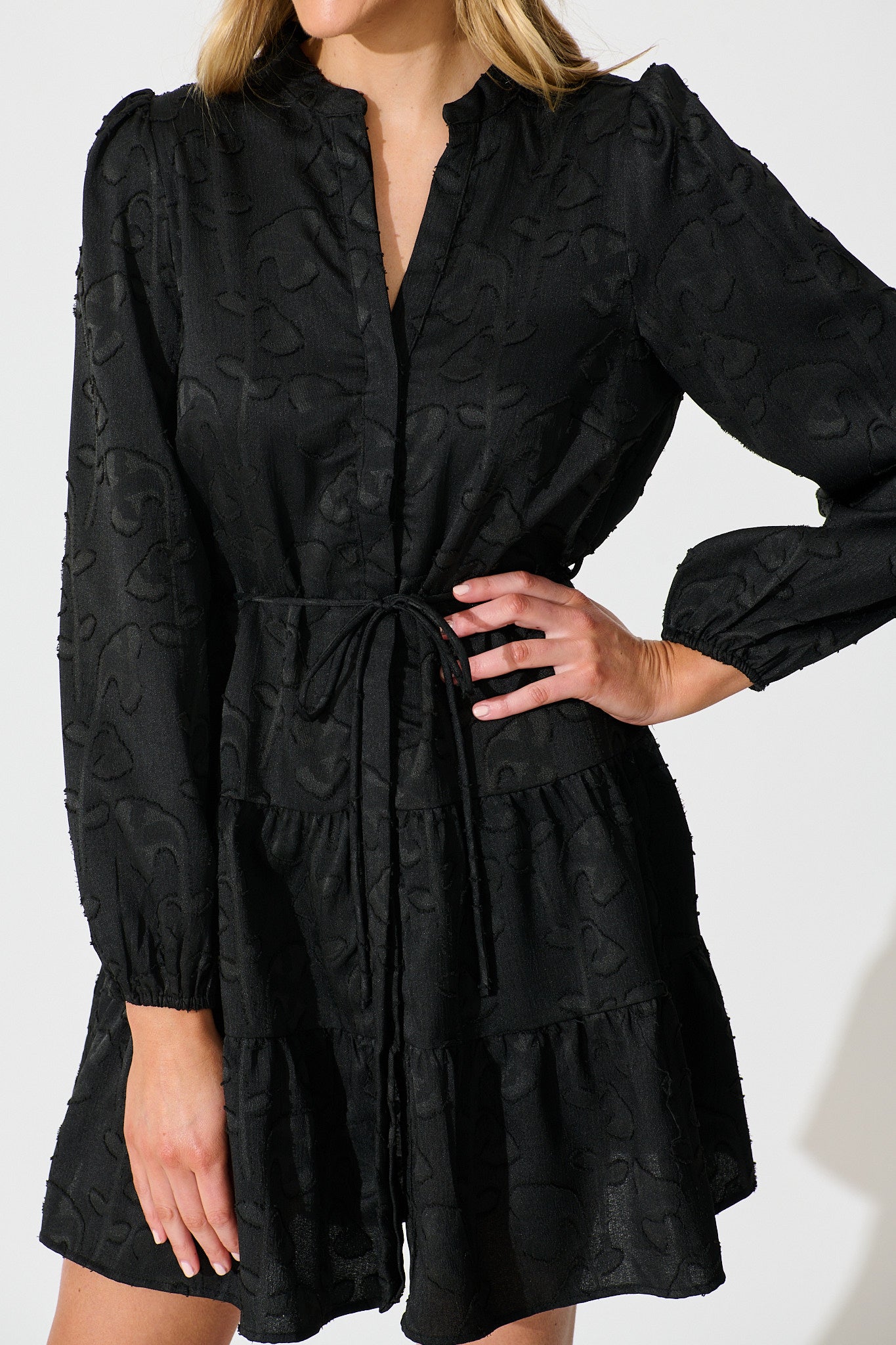 Poetic Charm Dress in Black Burnout Cotton Blend