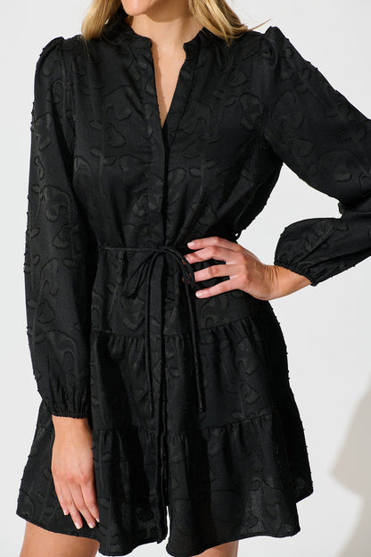 Poetic Charm Dress in Black Burnout Cotton Blend