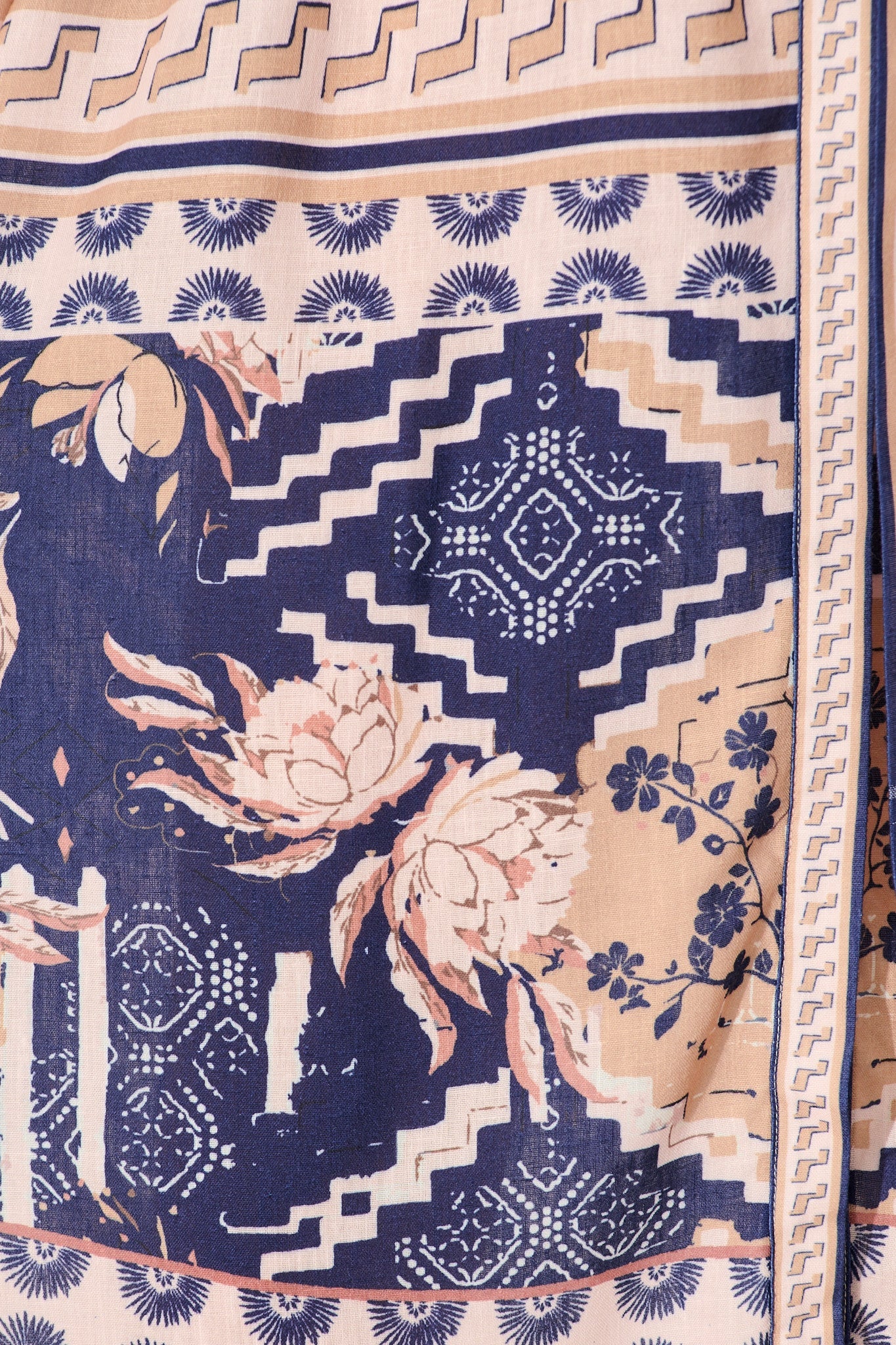 Janeiro Midi Dress in Navy with Beige Linen Blend