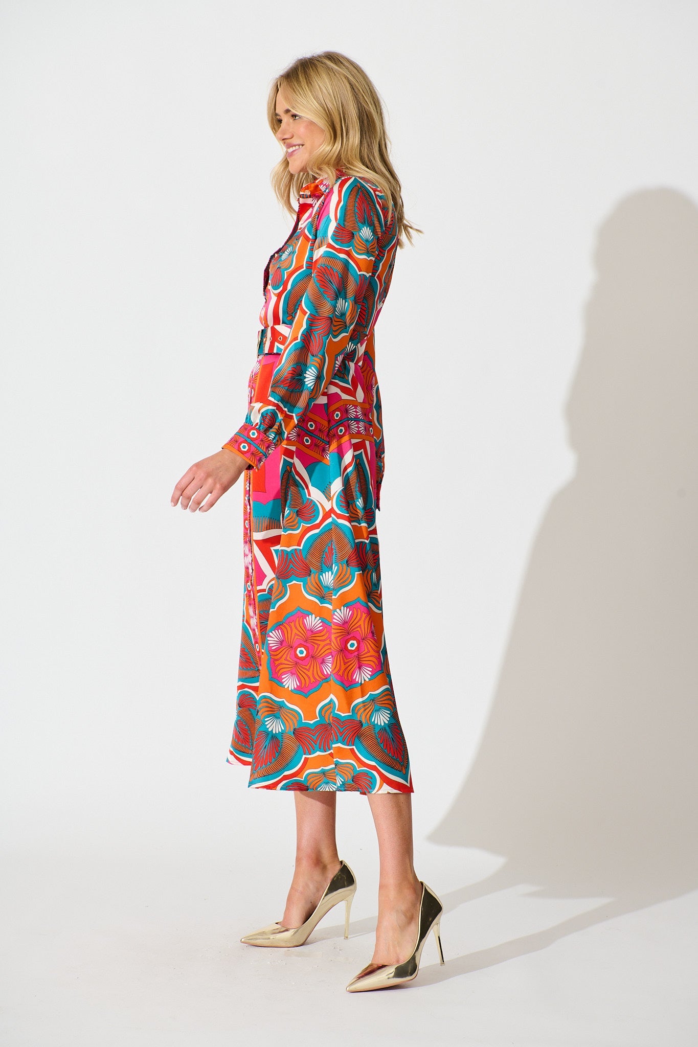 Pinky Promises Midi Shirt Dress in Bright Multi Print