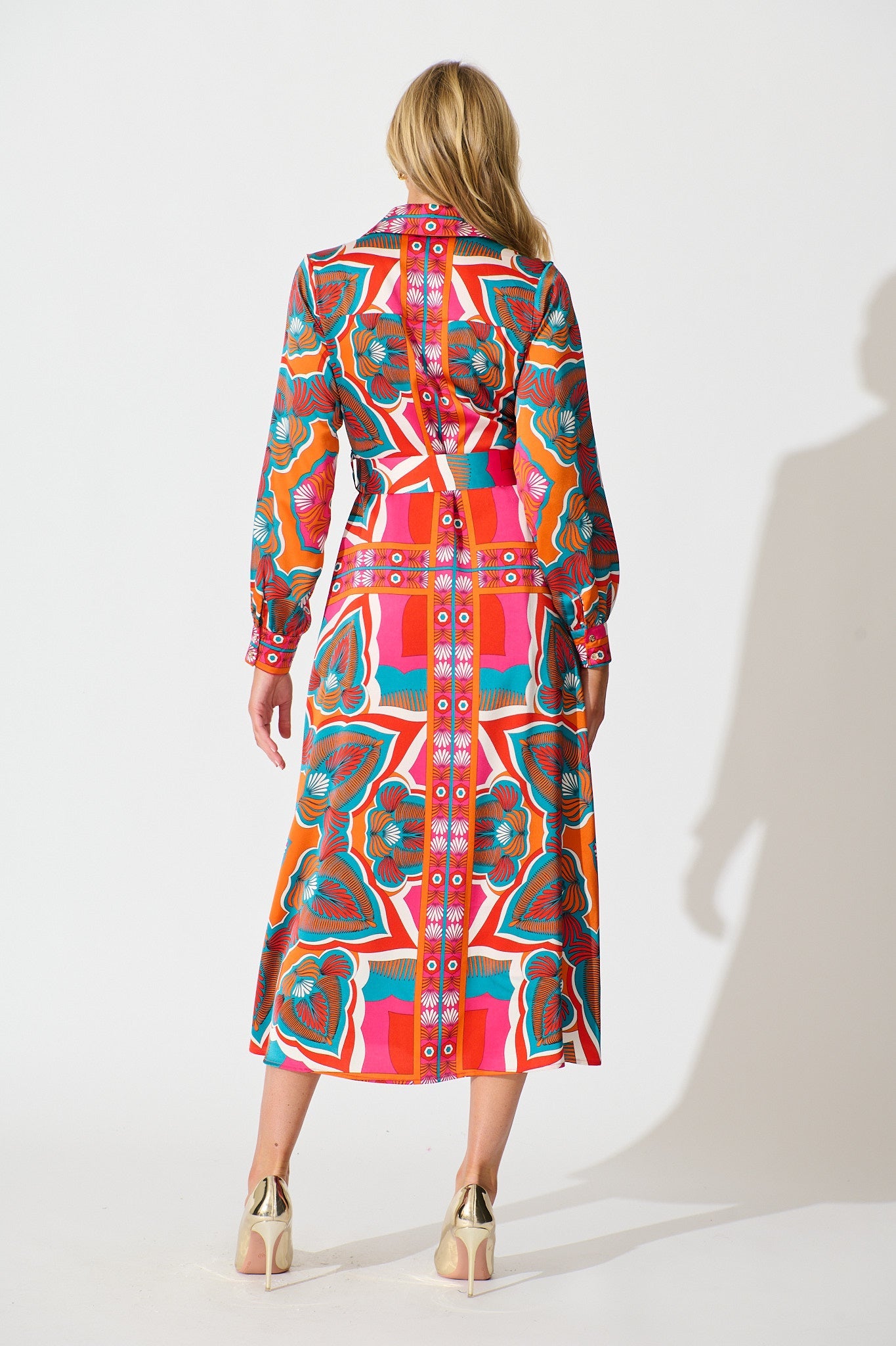 Pinky Promises Midi Shirt Dress in Bright Multi Print