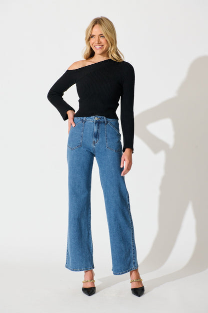 Roxana High Rise Wide Leg Jean in Mid Blue Denim