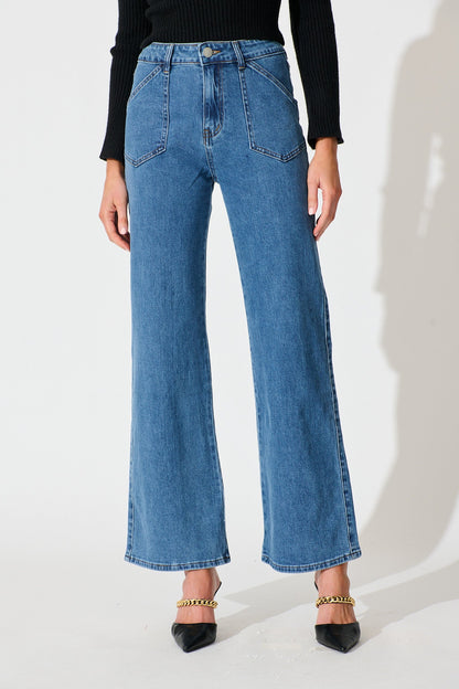 Roxana High Rise Wide Leg Jean in Mid Blue Denim
