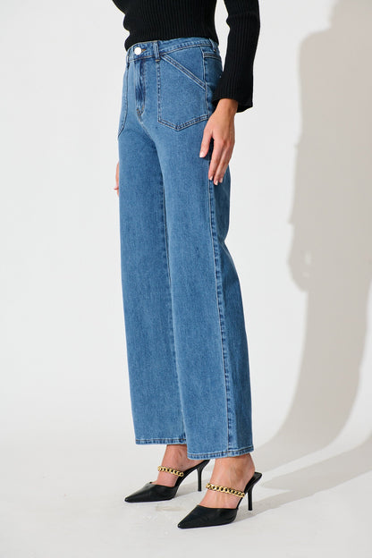 Roxana High Rise Wide Leg Jean in Mid Blue Denim