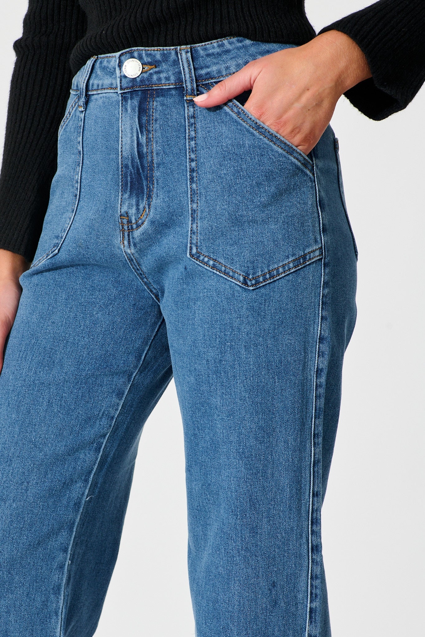 Roxana High Rise Wide Leg Jean in Mid Blue Denim