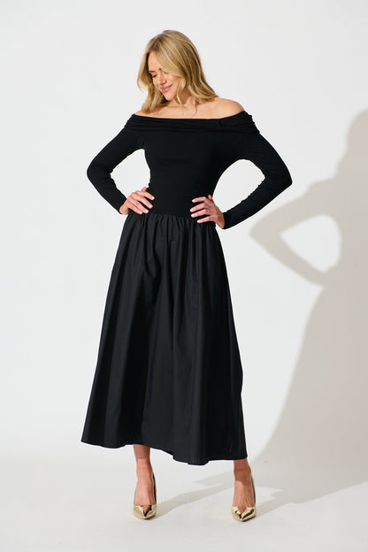 Endless Desire Off Shoulder Maxi Dress in Black