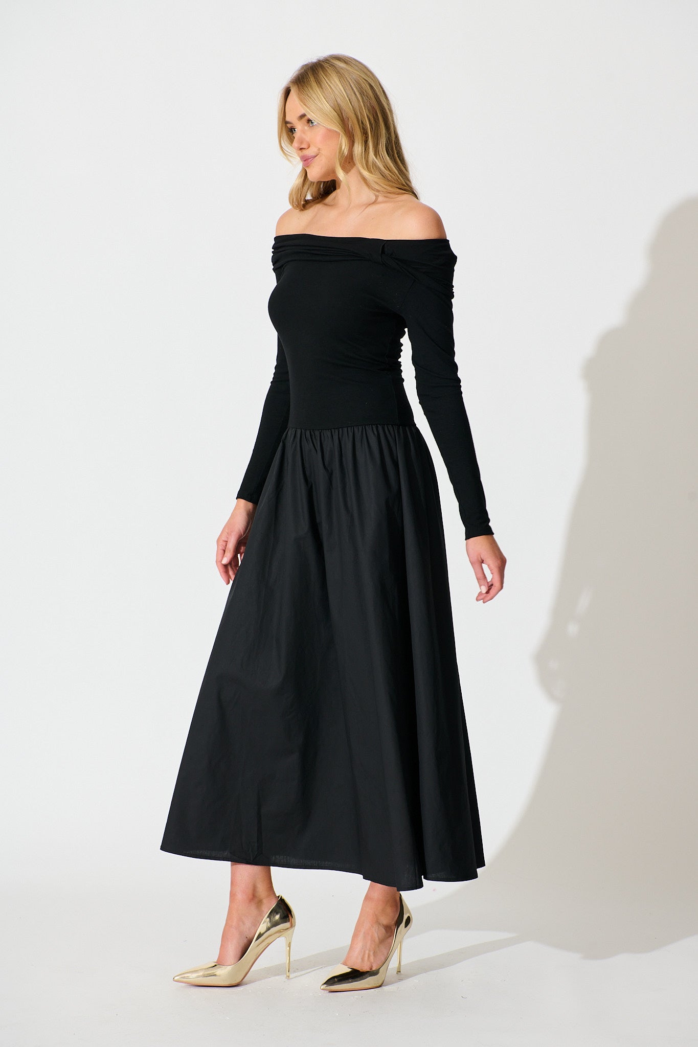 Endless Desire Off Shoulder Maxi Dress in Black