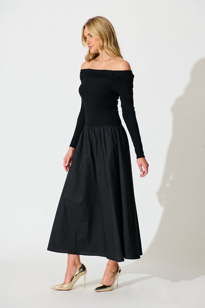 Endless Desire Off Shoulder Maxi Dress in Black