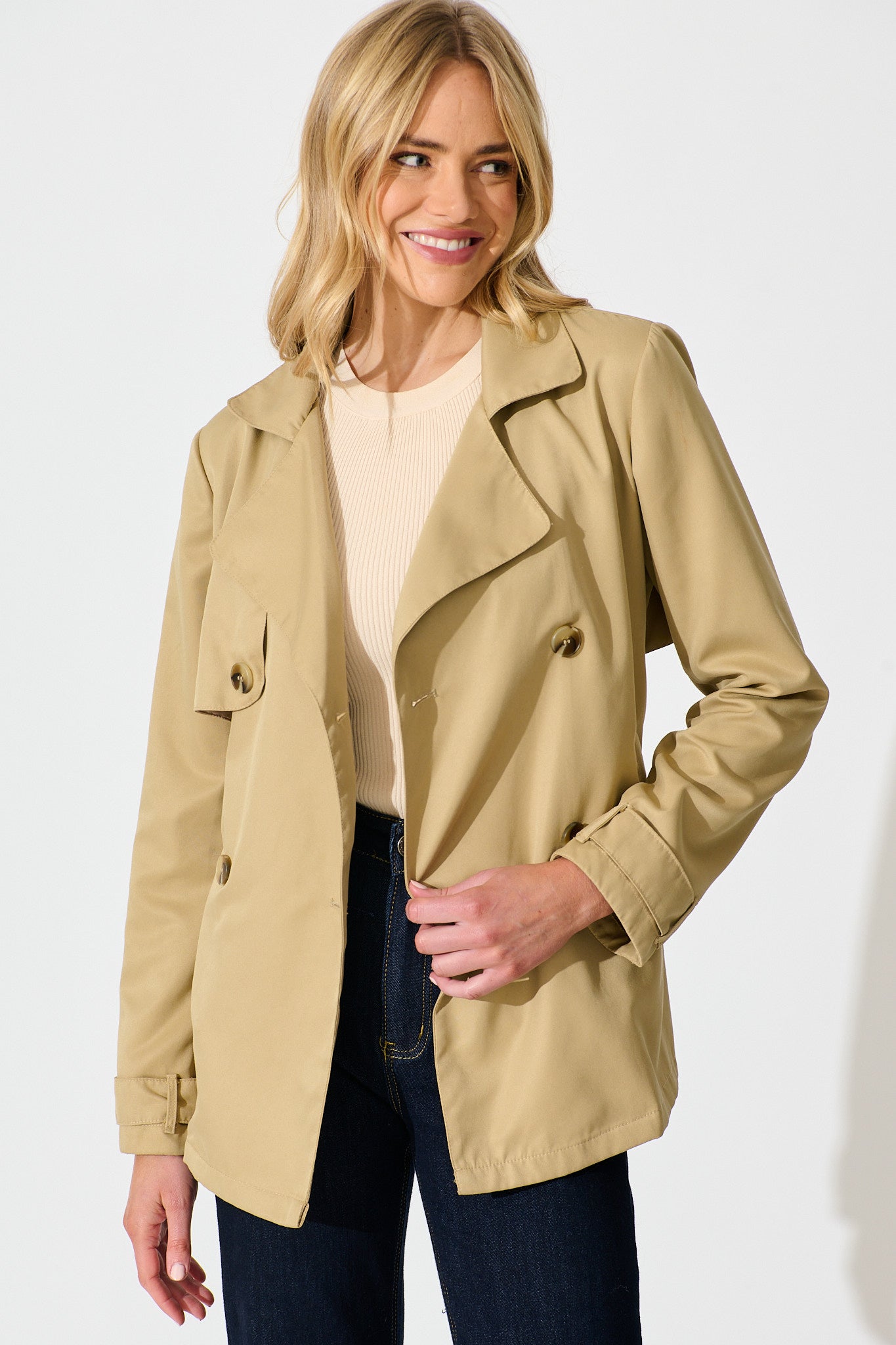 Drew Trench Jacket in Beige