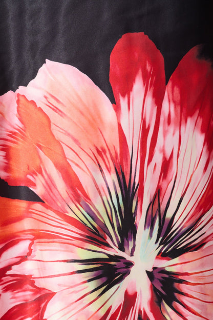 Sarita Maxi Off Shoulder Dress in Black and Red Flower Satin