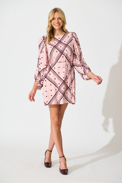 Have It All Dress in Pink with Wine Print