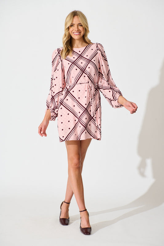 Have It All Dress in Pink with Wine Print