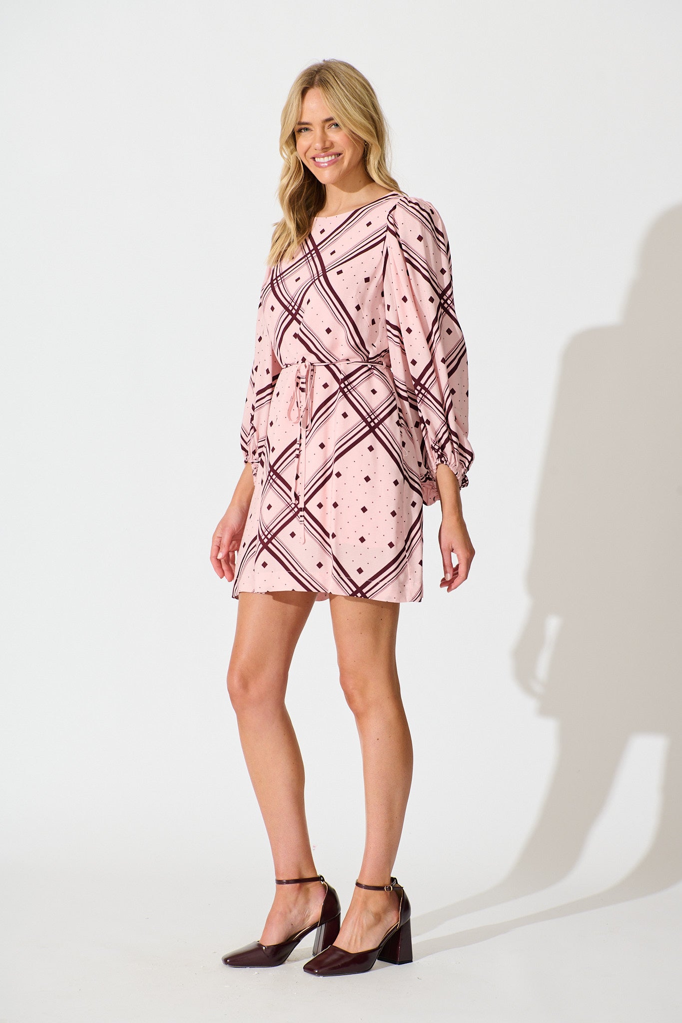 Have It All Dress in Pink with Wine Print