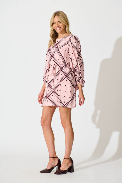 Have It All Dress in Pink with Wine Print