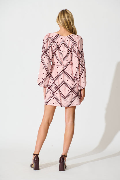 Have It All Dress in Pink with Wine Print