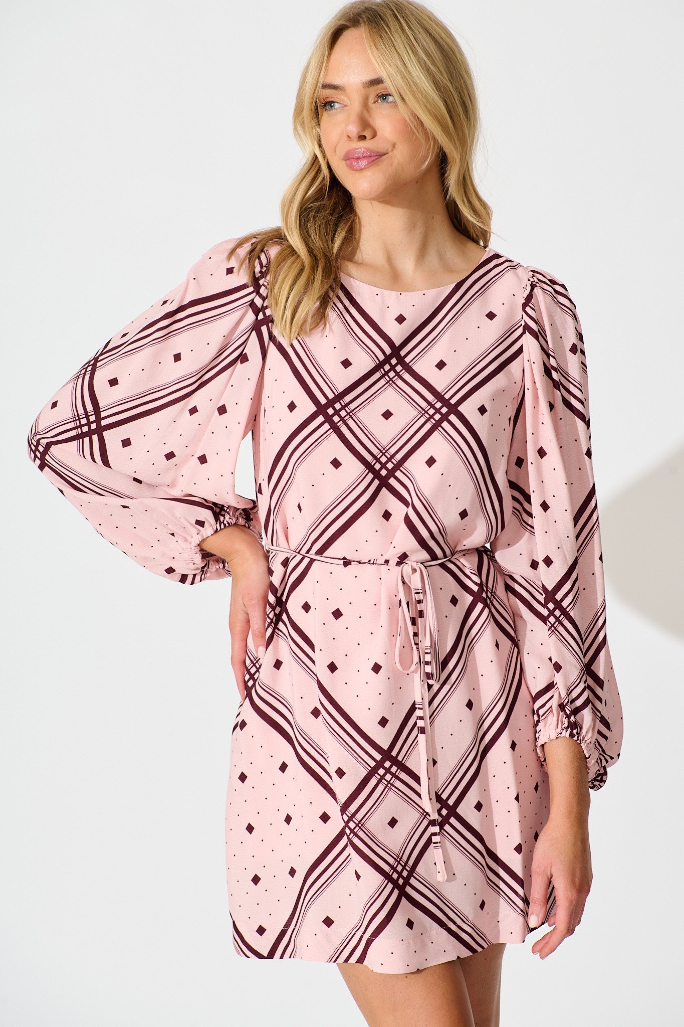 Have It All Dress in Pink with Wine Print