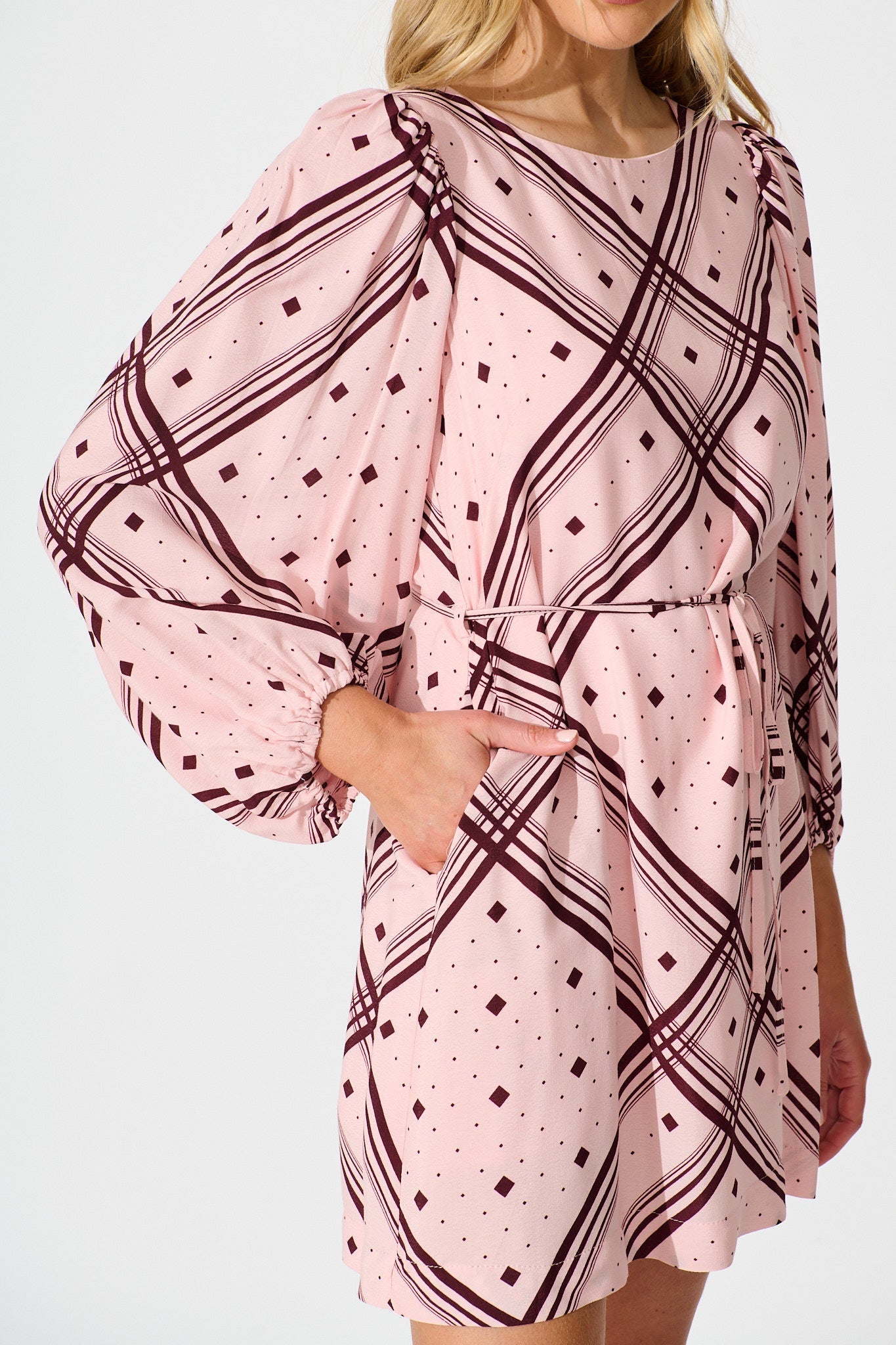 Have It All Dress in Pink with Wine Print