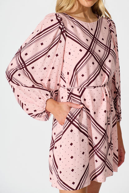 Have It All Dress in Pink with Wine Print