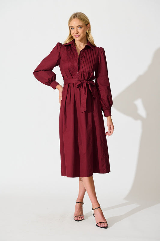 Ellery Midi Dress in Wine Cotton