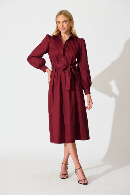 Ellery Midi Dress in Wine Cotton
