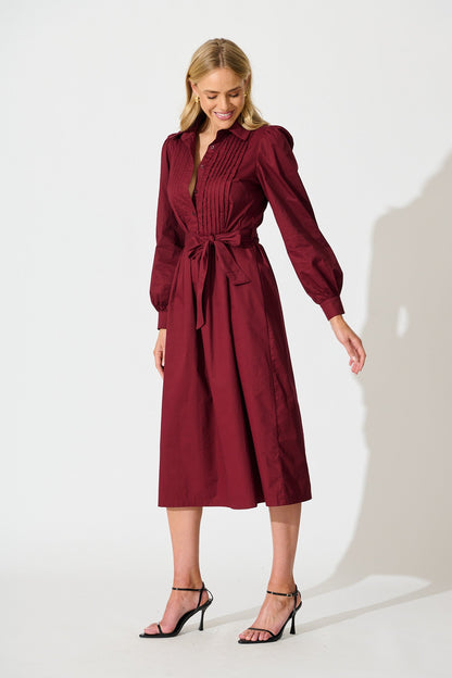 Ellery Midi Dress in Wine Cotton