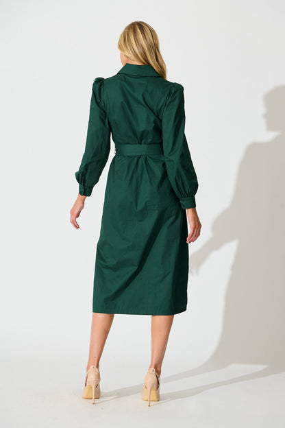 Ellery Midi Dress in Emerald Cotton